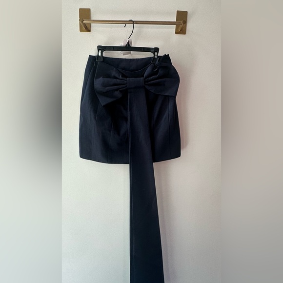 1070. NWT Staud Navy Valery Bow Sash Mini Skirt, Size 6 - Picture 2 of 7